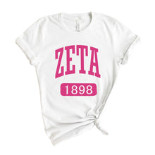 Load image into Gallery viewer, Zeta Tau Alpha T-Shirt | Zeta (ZTA) Large Established Shirt | Zeta Tau Alpha Sorority Gift Idea - Kite and Crest
